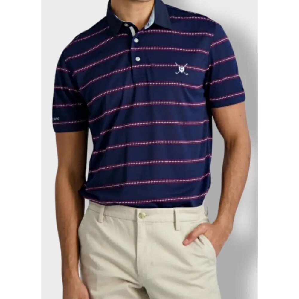 Chaps Men's M Performance Golf Stretch Polo‎ Navy Striped